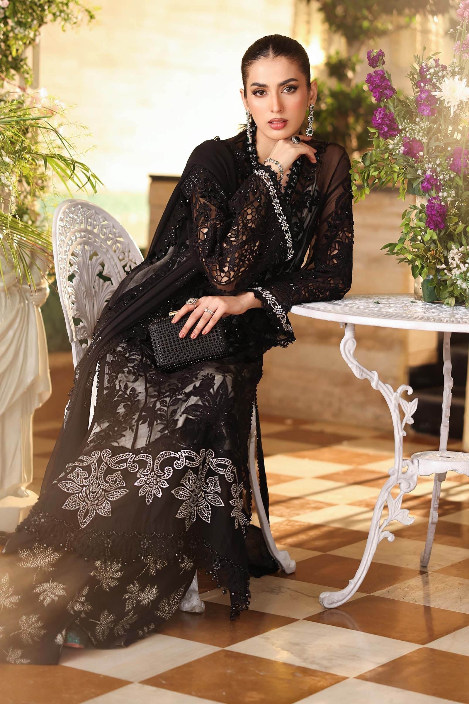 MARIA B Embroidered Chiffon clothing in black tones.